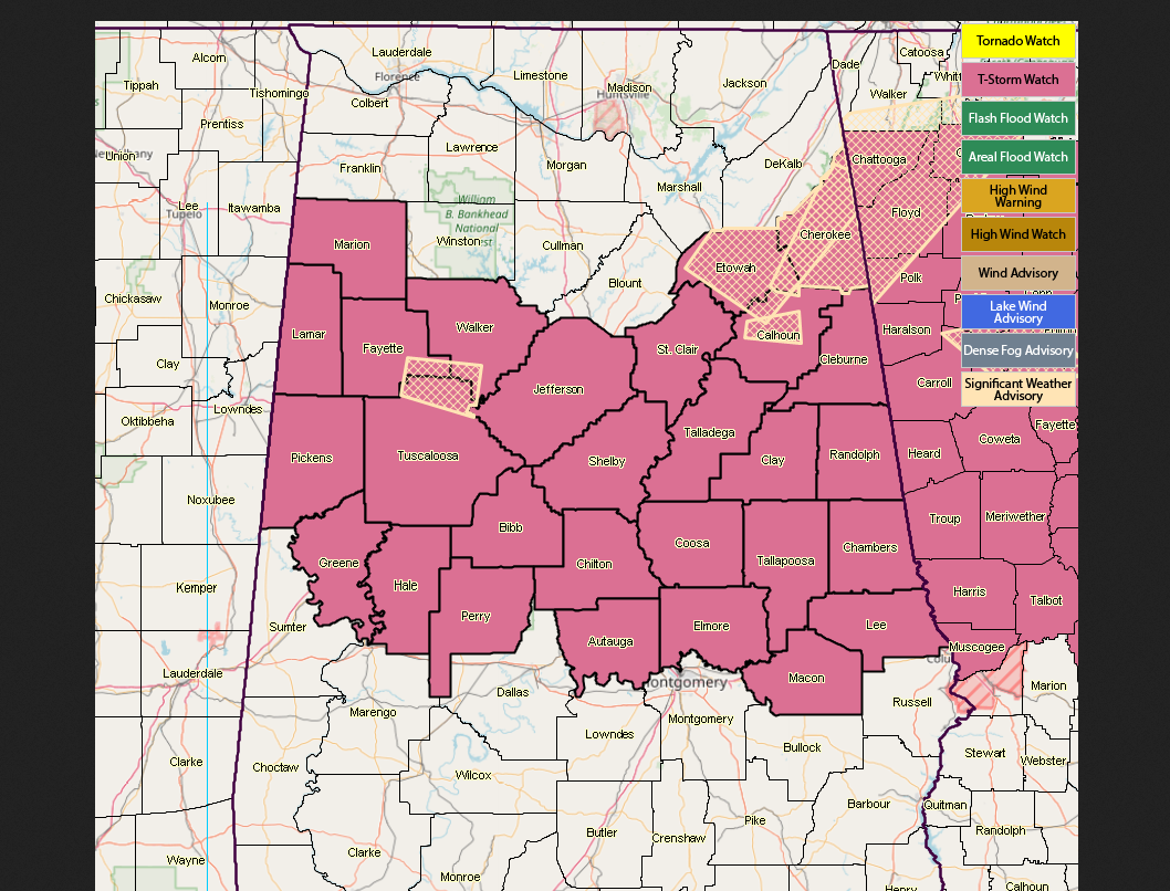 Severe Thunderstorm Watch Issued For Parts Of Central Alabama Until 9: ...
