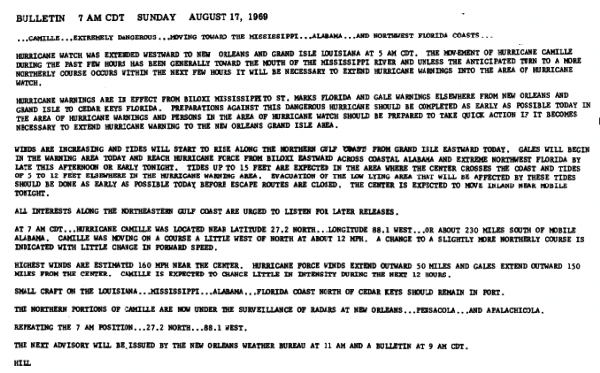 Hurricane Camille Tracking Chart