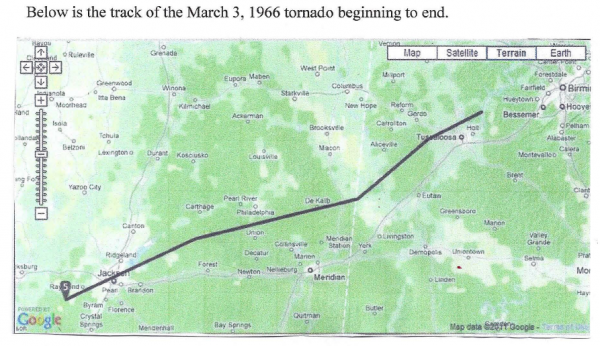 The general track of the Candlestick Park family of tornadoes. 