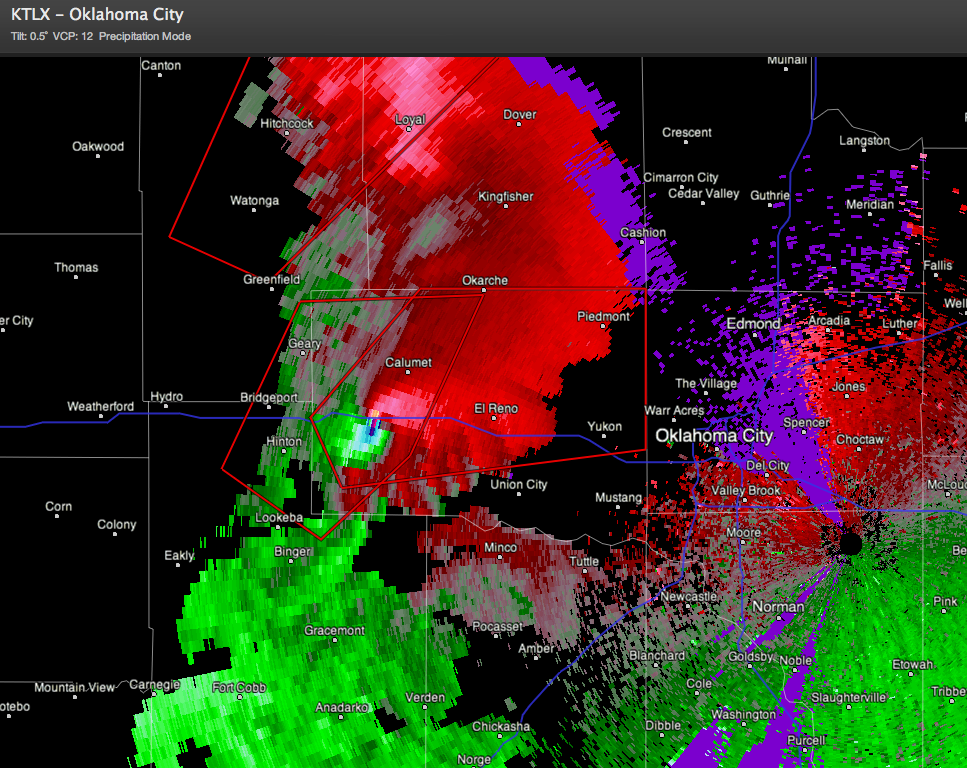 Large Wedge Tornado Along I-40 West of OKC