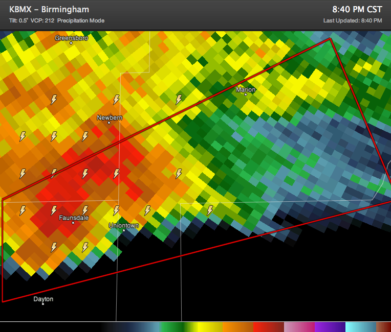 Tornado Warning: Faunsdale, Uniontown and Marion