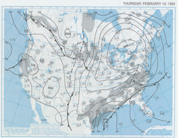 Weather map from February 10, 1994.  Click to enlarge. 