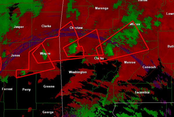 Numerous tornado signatures in Southern Mississippi and Alabama.