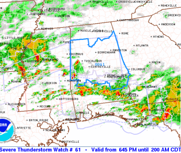 Severe Thunderstorm Watch Issued for Central Alabama