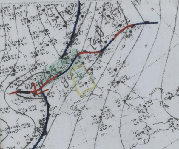 Hand analyzed facsimile chart from 10 a.m. April 15, 1956