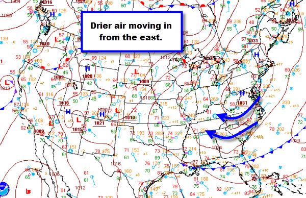 Drier Air Flowing into Alabama