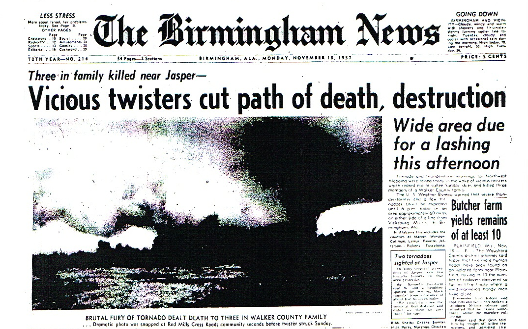 On This Date in 1957:  A Second Day of Vicious Weather For Alabama