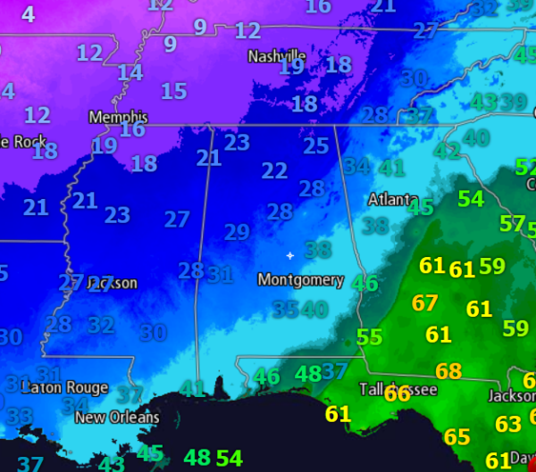 The Cold Air Settles into Alabama