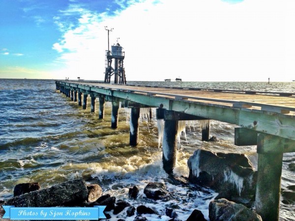 Dauphin Island Pier with ice on January 7, 2014