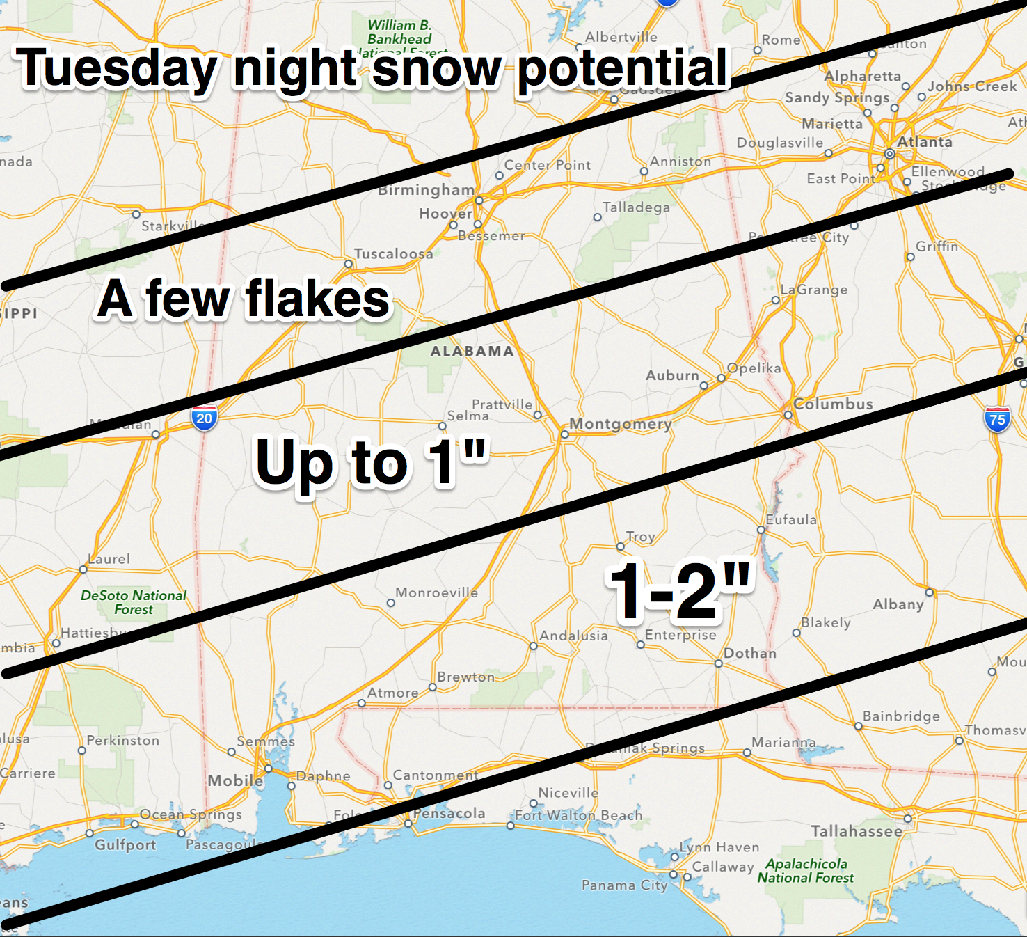 Frigid Air Arrives Tonight; South Alabama Snow Ahead