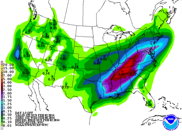 Possible Rainfall Totals the Next Few Days