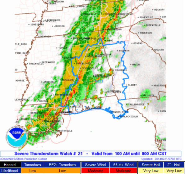Tornado Watch Replaced by Severe Thunderstorm Watch until 8 AM