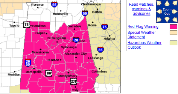 Red Flag Warning for Much of Alabama Today