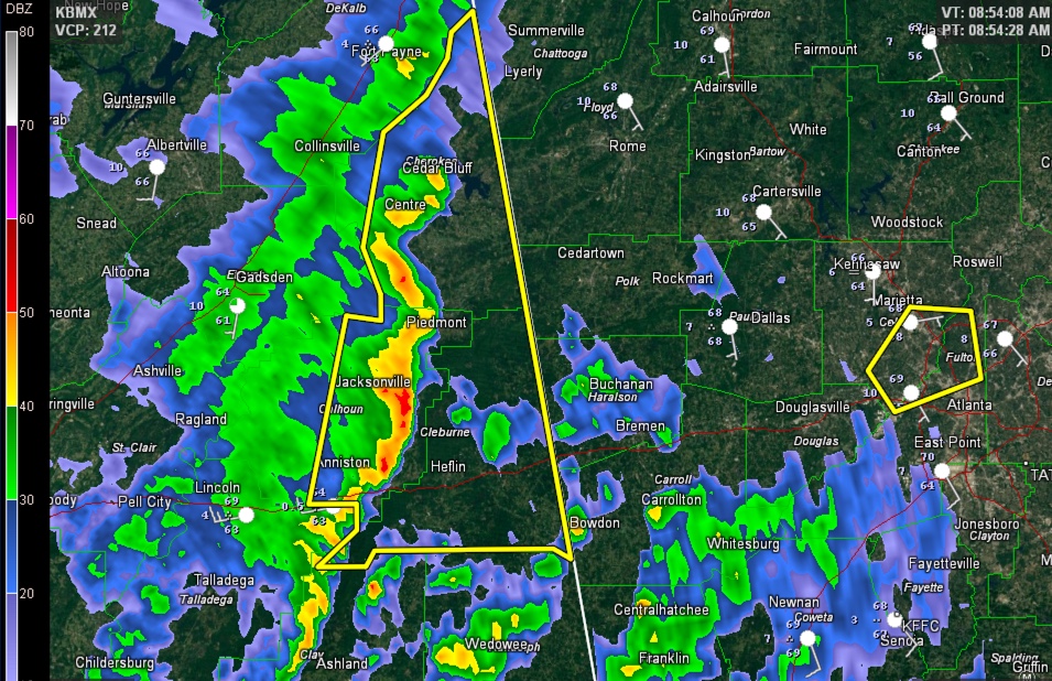 Severe Thunderstorm Warning for Calhoun, Cleburne, Cherokee The