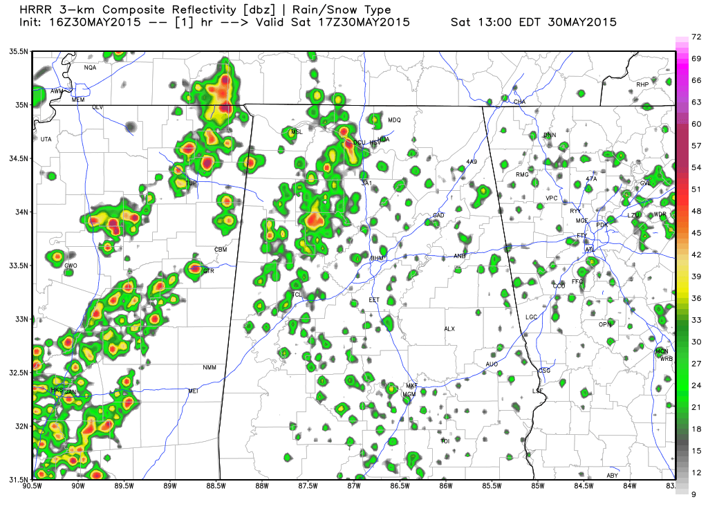 Scattered Storms Mainly NW of I-59 This Afternoon