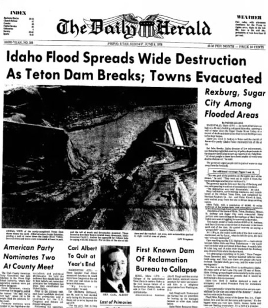 June 5, 1976:  The Teton Dam Collapse