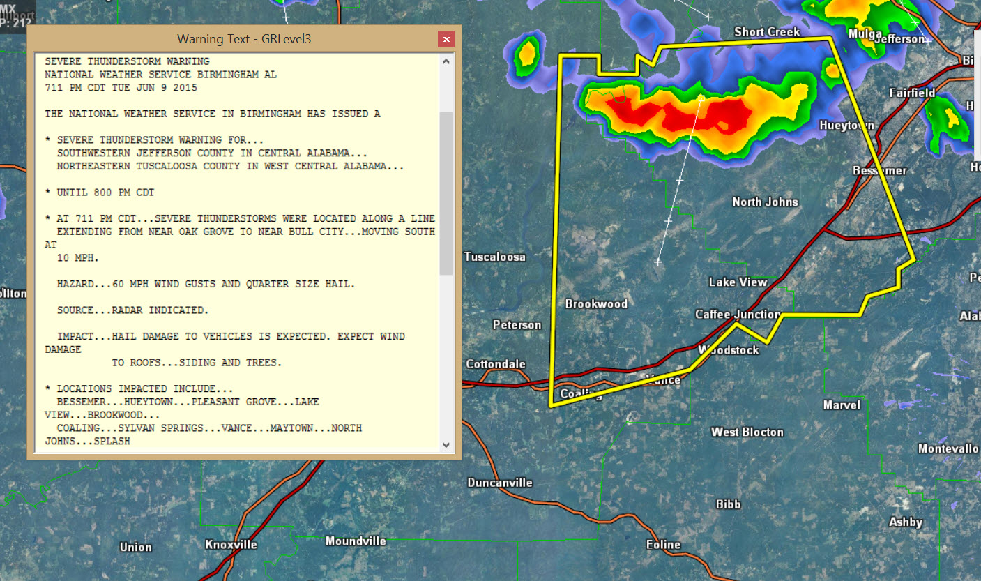 Severe Thunderstorm Warning Jefferson/Tuscaloosa Counties til 8PM