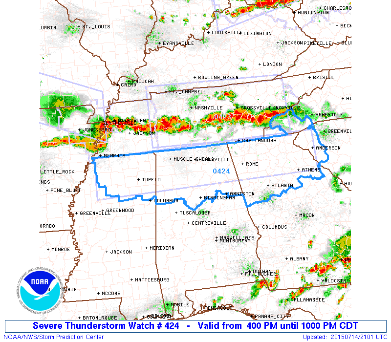 Severe Thunderstorm Watch Issued for North/North Central Alabama