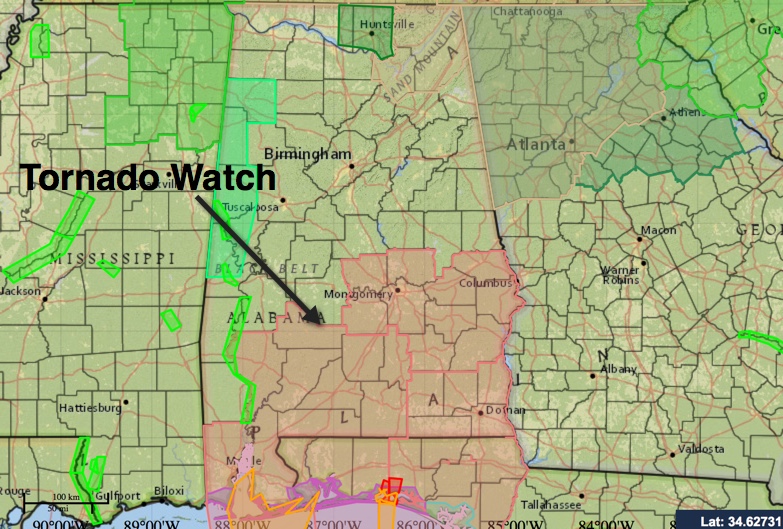 Tornado Watch Counties Updated