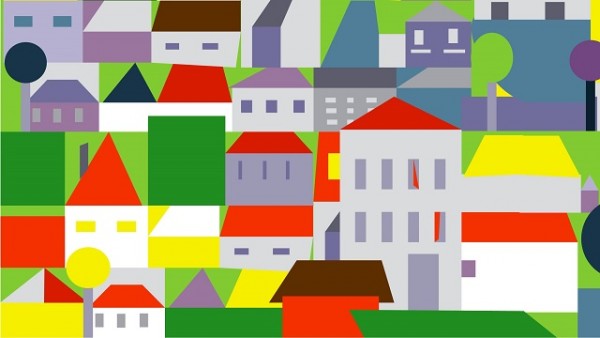 Funny town in summer - seamless background with trees
