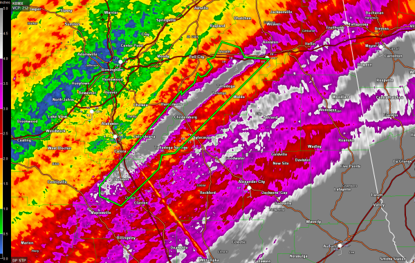 Rainfall amounts of over four inches have fallen from Jemison to Chilldersburg to Talladega.  