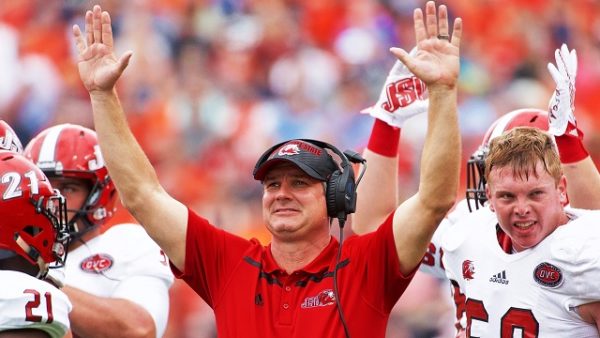 The Jacksonville State University Gamecocks, a 41 point underdog to 6th ranked Auburn, traveled to the Plains and took the Tigers to overtime before falling 20-27. The almost victory over the highly ranked SEC school vaulted the Gamecocks to the #1 ranking atop the FCS polls. Jacksonville State Gamecocks head coach John Grass.