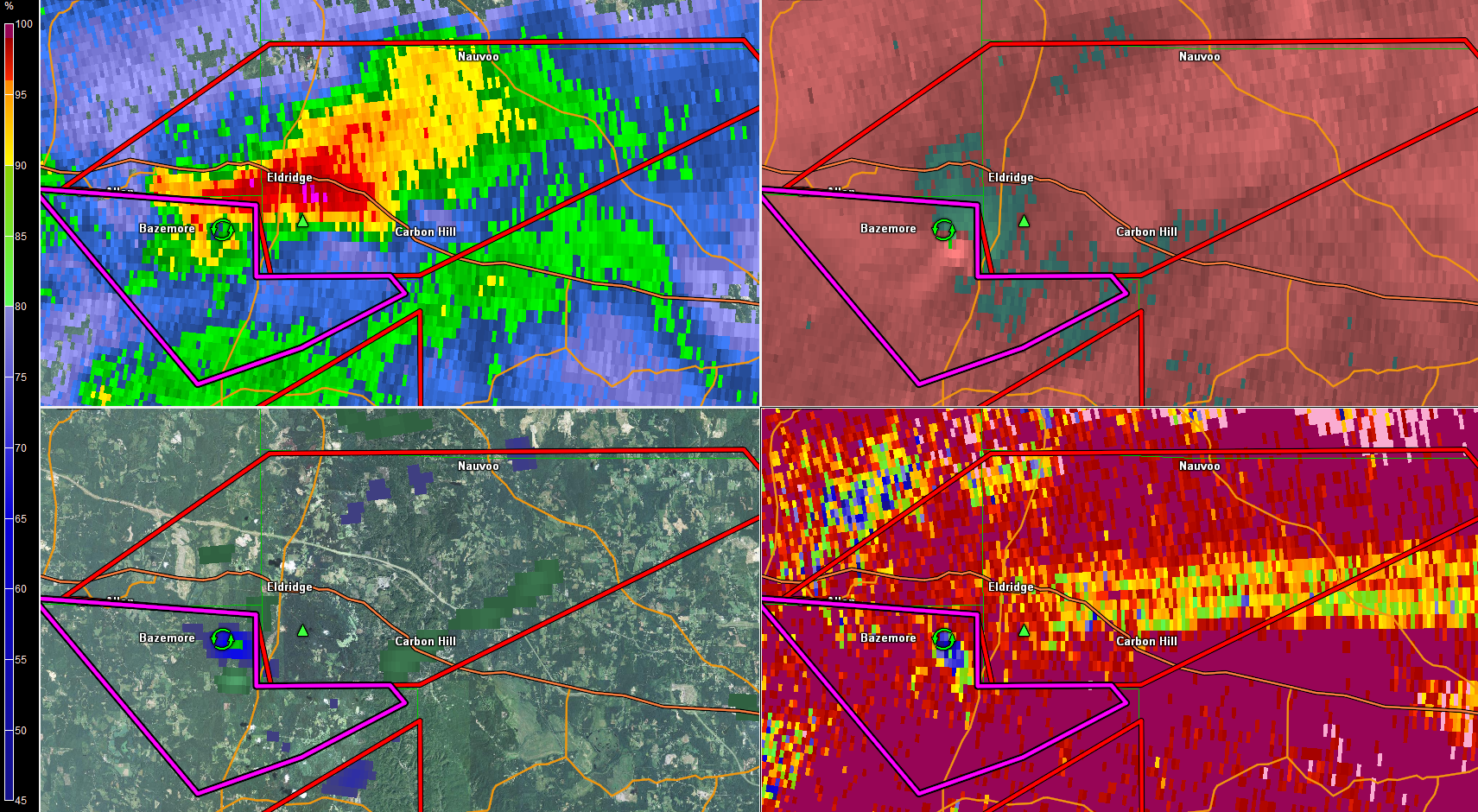 Very Large Tornado Debris Signature Approaching Eldridge, Nauvoo Up