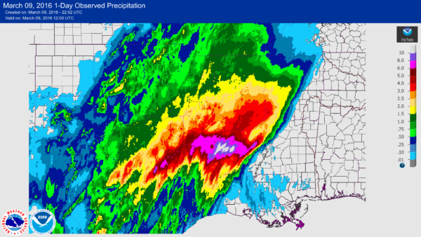 March 09, 2016 1-Day Observed Precipitation