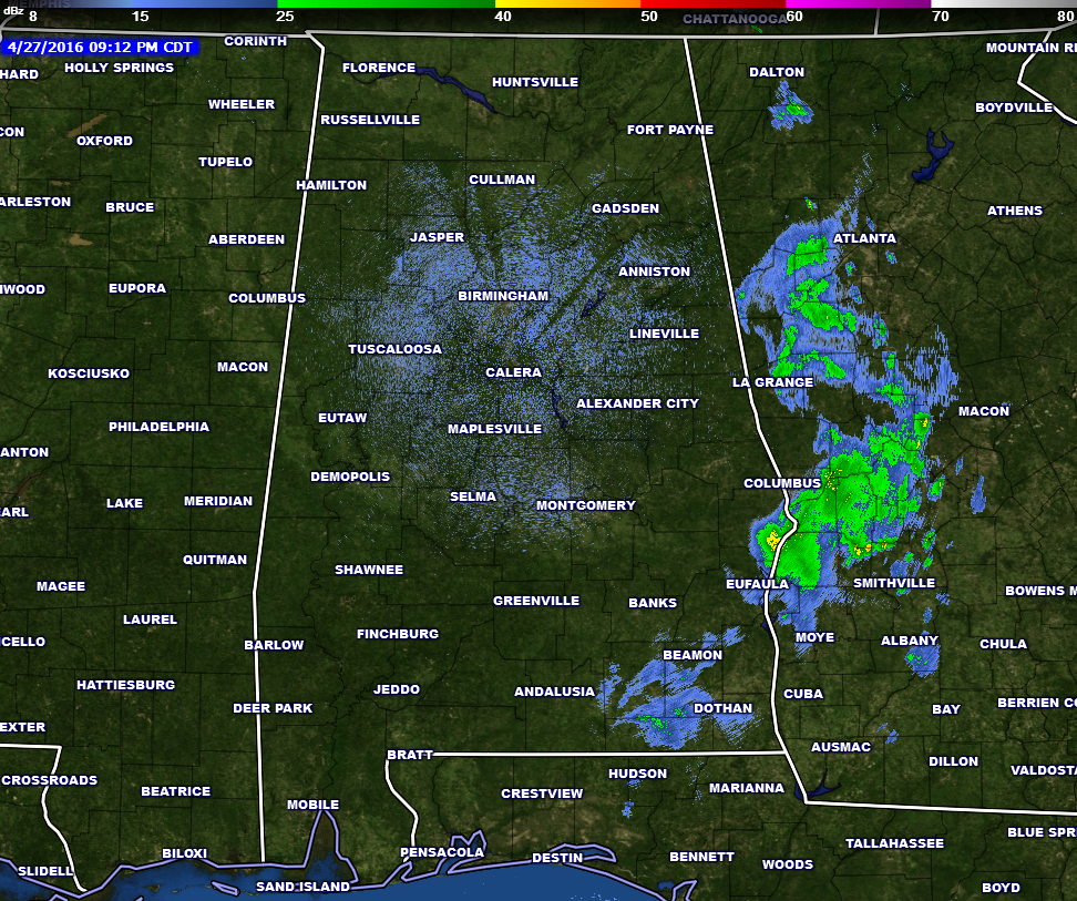 Radar Check For North/Central Alabama at 900 PM CDT The Alabama