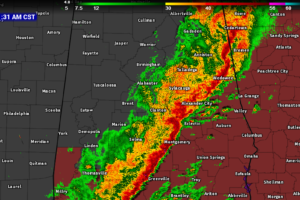 At Midday, Active Weather Continues in Eastern Half of Central AL