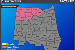 New Severe Thunderstorm Watch For The Northern Counties Of Central Alabama Until 5:00 AM