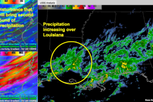 Second Wave of Precipitation Developing to the West Ahead of Upper Level Disturbance