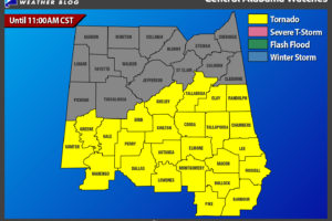 A New Tornado Watch For Parts Of Central Alabama Until 11:00 AM CST