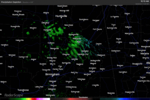 Sunday Late Morning Update:  A Little Light Rain Over Areas North and East of Birmingham