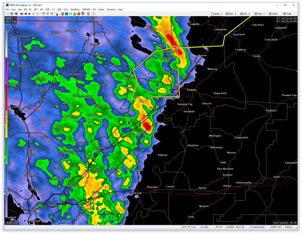 Strong Storms Affecting Portions of Etowah and Cherokee Counties The