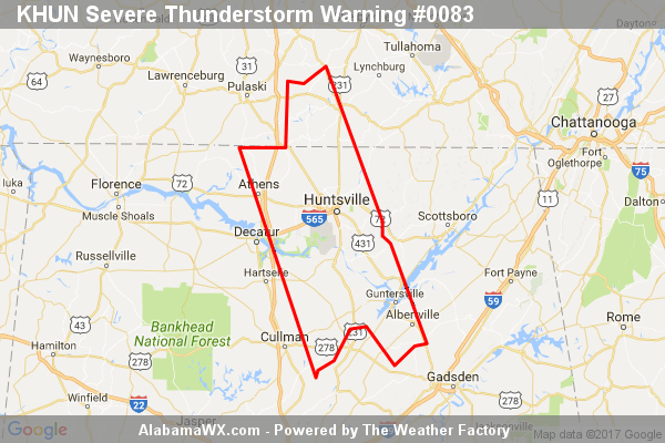 Severe Thunderstorm Warning Continues For Parts Of Cullman, Limestone, Madison, Marshall, Morgan, And Lincoln (TN) Counties Until 3:00PM