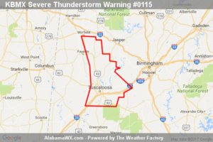 Severe Thunderstorm Warning Continues For Parts Of Fayette And Tuscaloosa Counties Until 1:15PM
