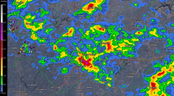 Doppler radar rainfall estimate graphic 