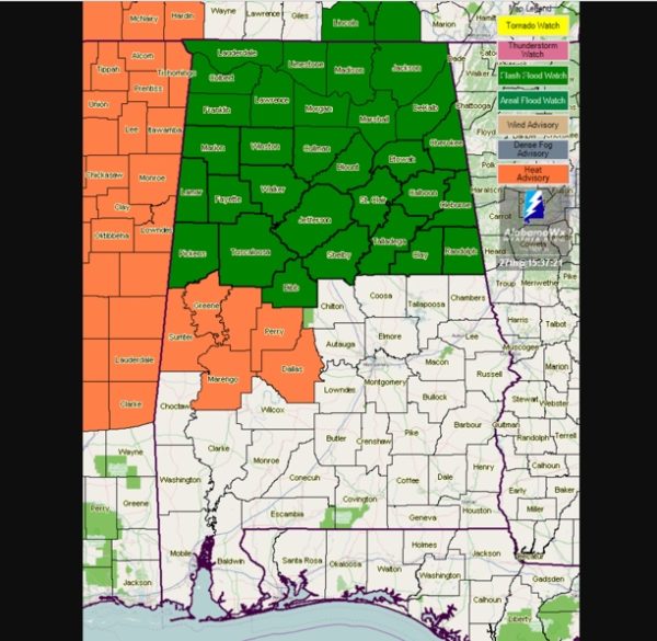 Flash Flood Watches Issued For Parts of Central and North Alabama for