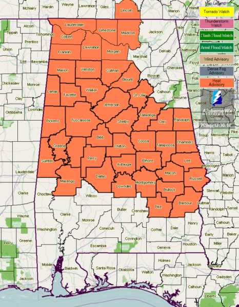 Heat advisory county map