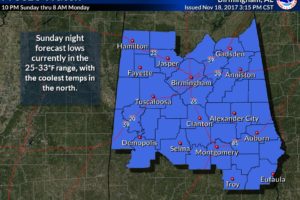 Freeze Watch Issued For Central Alabama For Sunday Night & Monday Morning