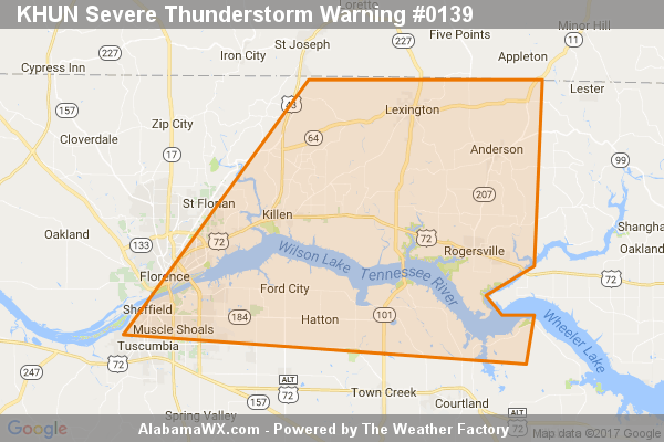 Severe Thunderstorm Warning Issued For Parts Of Colbert, Lauderdale, And Lawrence Counties Until 5:30PM