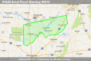 Areal Flood Warning Issued For Parts Of Cullman, Dekalb, Jackson, Madison, Marshall, And Morgan Counties Until 1:45PM