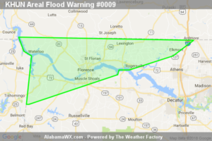 Areal Flood Warning Issued For Parts Of Colbert, Lauderdale, And Limestone Counties Until 7:15AM