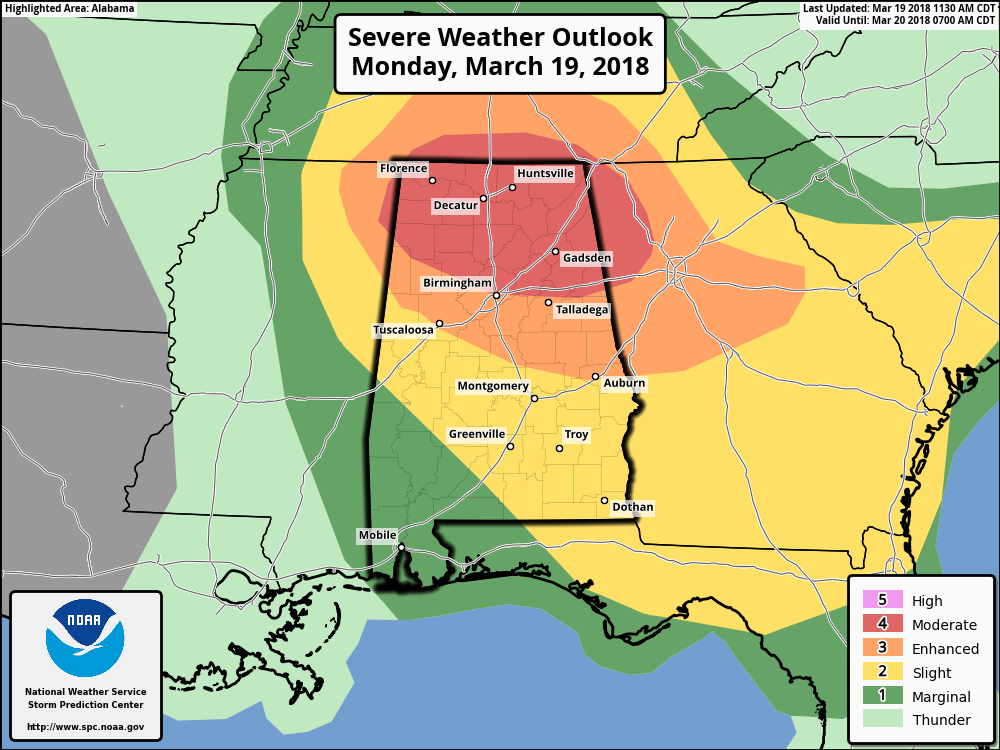 The Latest on the Alabama Severe Weather Threat for This Afternoon and Even...