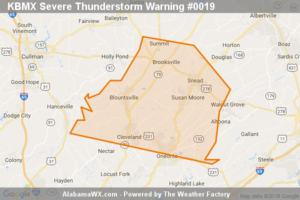Severe Thunderstorm Warning Continues For Parts Of Blount County Until 8:45 PM