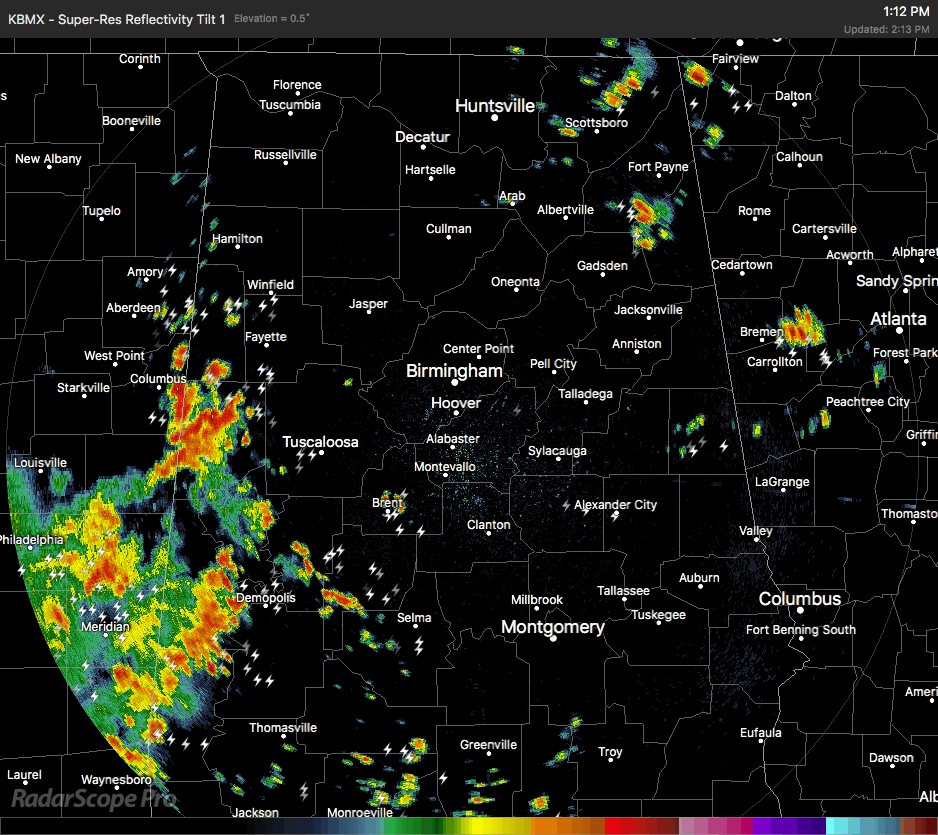 Big Storms Moving Across West & Southwestern Parts Of Central Alabama