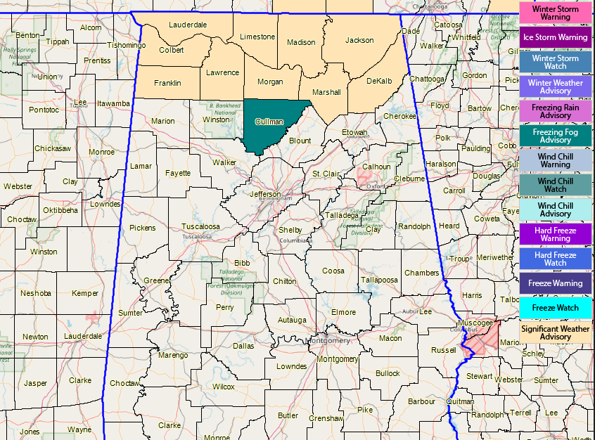 Freezing Fog Advisory For Cullman County Until 900 AM CST The