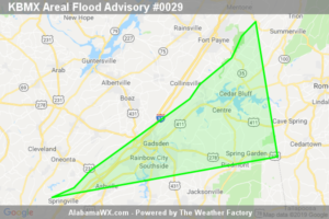 Areal Flood Advisory Issued For Parts Of Calhoun, Cherokee, Etowah, And St. Clair Counties Until 10:15PM