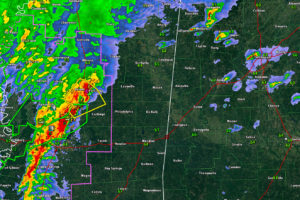 Radar Update at 7:40 p.m.:  Tornado Warned Storm Over Central Mississippi; Non-Severe Storms Over Alabama at this Time